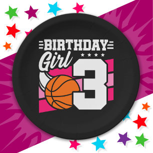 3 Year Old Basketball Party 3rd Birthday Girl Paper Plate