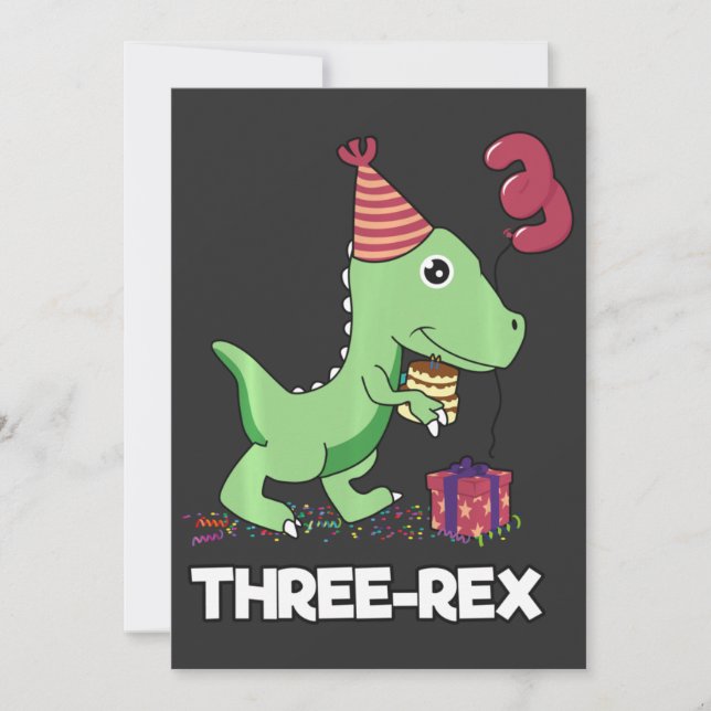 3 Year Old Birthday Boy Dinosaur Three Rex Kids Holiday Card (Front)