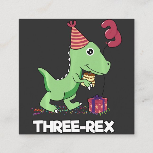 3 Year Old Birthday Boy Dinosaur Three Rex Kids Square Business Card (Front)