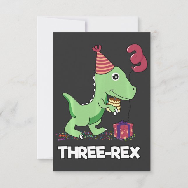 3 Year Old Birthday Boy Dinosaur Three Rex Kids Thank You Card (Front)