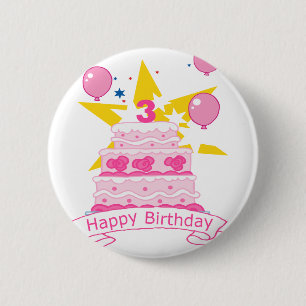 3 Year Old Birthday Cake 6 Cm Round Badge
