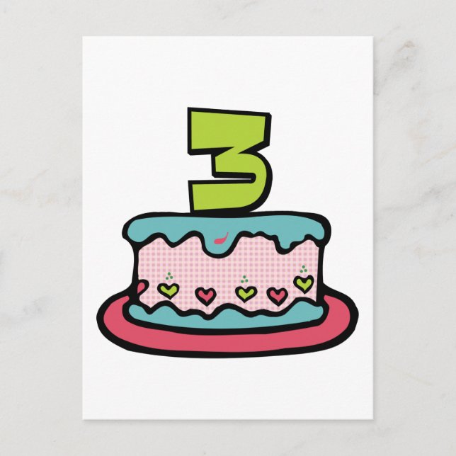3 Year Old Birthday Cake Postcard (Front)