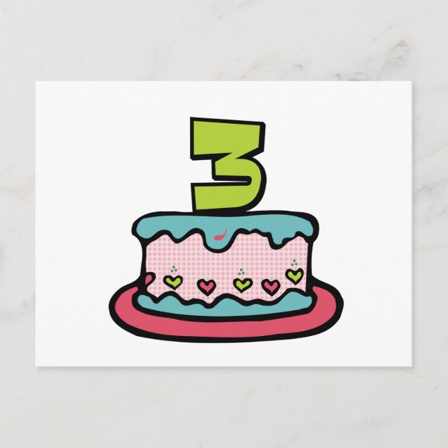 3 Year Old Birthday Cake Postcard (Front)