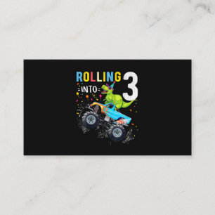 3 Year Old Birthday Dinosaur Monster Truck Family  Business Card