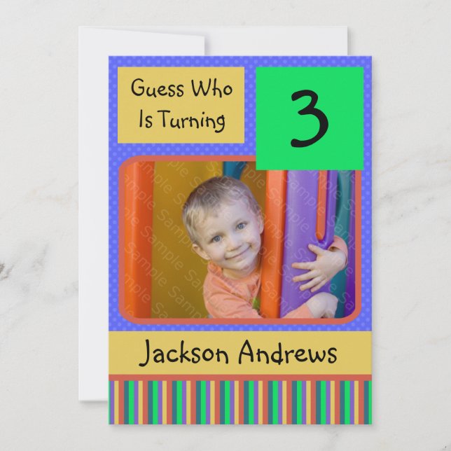 3 Year Old Birthday Party Invitations BOY (Front)
