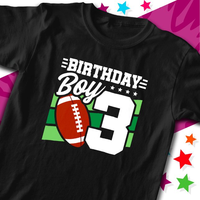 3 Year Old Football Party Theme 3rd Birthday Boy T-Shirt (Creator Uploaded)