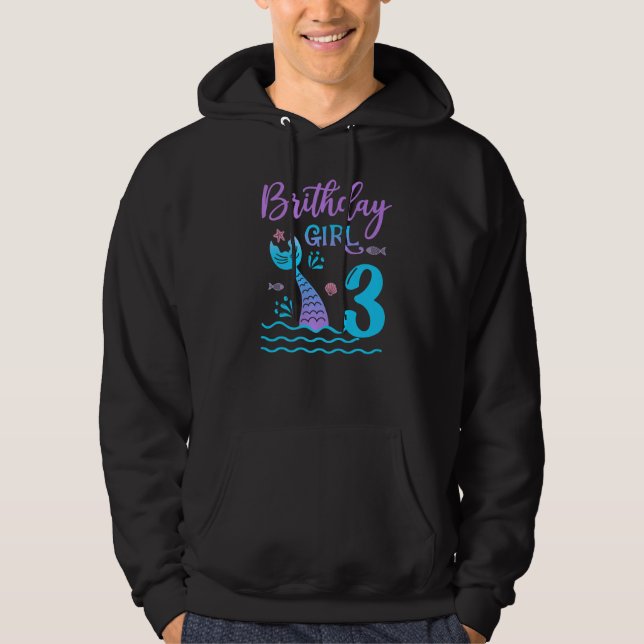 3 Year Old Gift Mermaid tail 3rd Birthday Girl Dau Hoodie (Front)