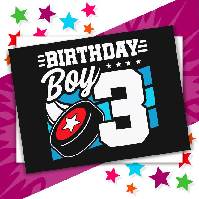 3 Year Old Hockey Party Theme 3rd Birthday Boy Postcard (Creator Uploaded)