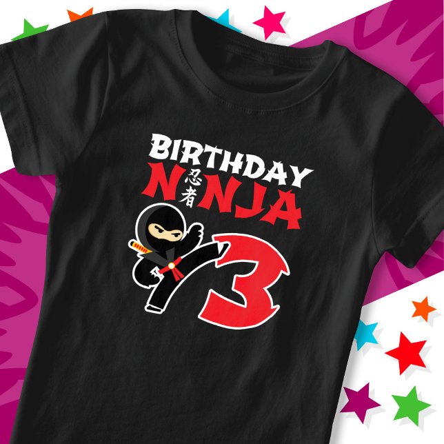 3 Year Old Karate Ninja Party Kids 3rd Birthday T-Shirt (Creator Uploaded)