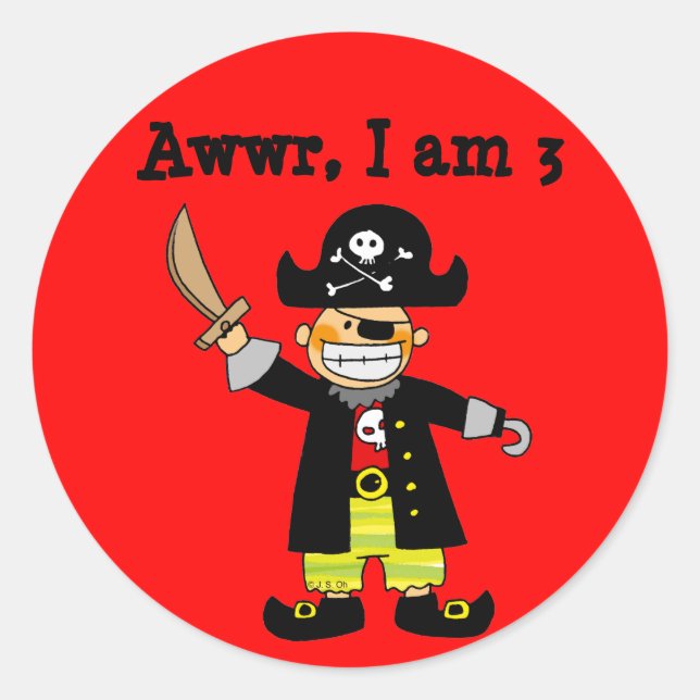 3 year old pirate boy classic round sticker (Front)