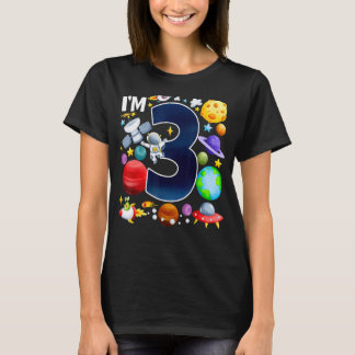 3 Year Old planets Astronaut Birthday Space 3rd Bo T-Shirt