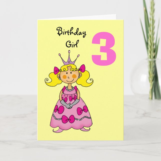 3 year old princess (blonde hair) card (Front)