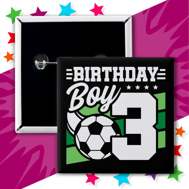 3 Year Old Soccer Football Party 3rd Birthday Boy 15 Cm Square Badge (Creator Uploaded)