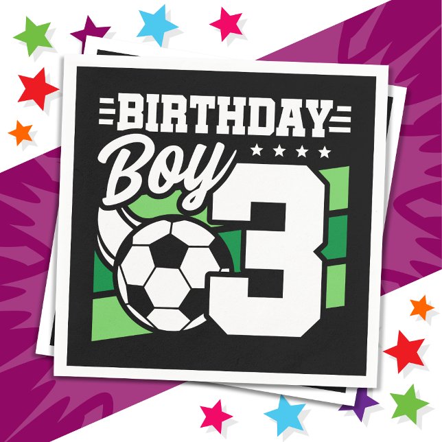 3 Year Old Soccer Football Party 3rd Birthday Boy Napkin (Creator Uploaded)