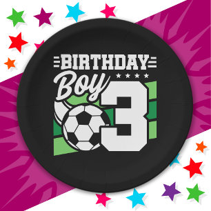 3 Year Old Soccer Football Party 3rd Birthday Boy Paper Plate