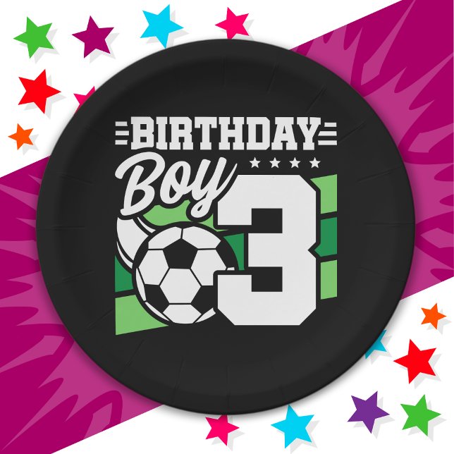 3 Year Old Soccer Football Party 3rd Birthday Boy Paper Plate (Creator Uploaded)