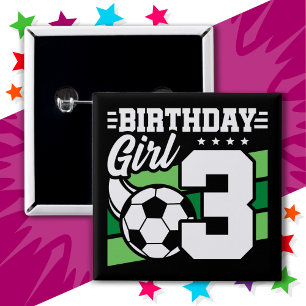 3 Year Old Soccer Football Party 3rd Birthday Girl 15 Cm Square Badge