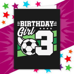 3 Year Old Soccer Football Party 3rd Birthday Girl Card