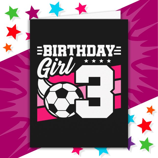 3 Year Old Soccer Football Party 3rd Birthday Girl Card (Creator Uploaded)