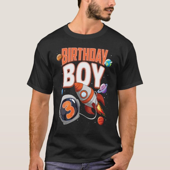3 Year Old Spaceship Boy 3rd Birthday Space Shuttl T-Shirt (Front)