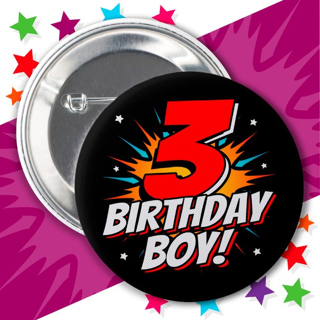 3 Year Old Superhero Birthday Boy 3rd Birthday 6 Cm Round Badge (Creator Uploaded)