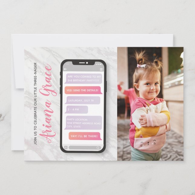 3 year old Three-nager Girl's Third Birthday  Invitation (Front)