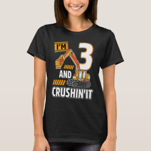 3 Year Old Vehicles Construction Excavator Birthda T-Shirt
