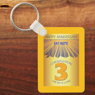 3 Year Sober Anniversary Golden Ray 12 Step Key Ring