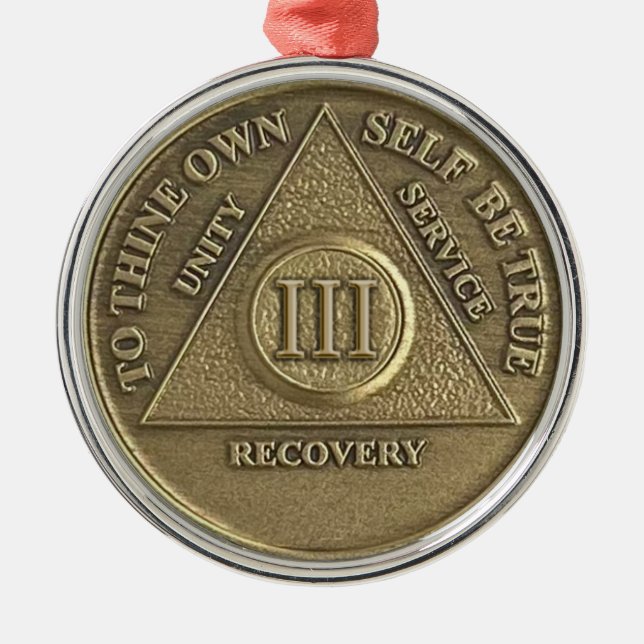 3 Year Sober Anniversary Medallion Metal Tree Decoration (Front)