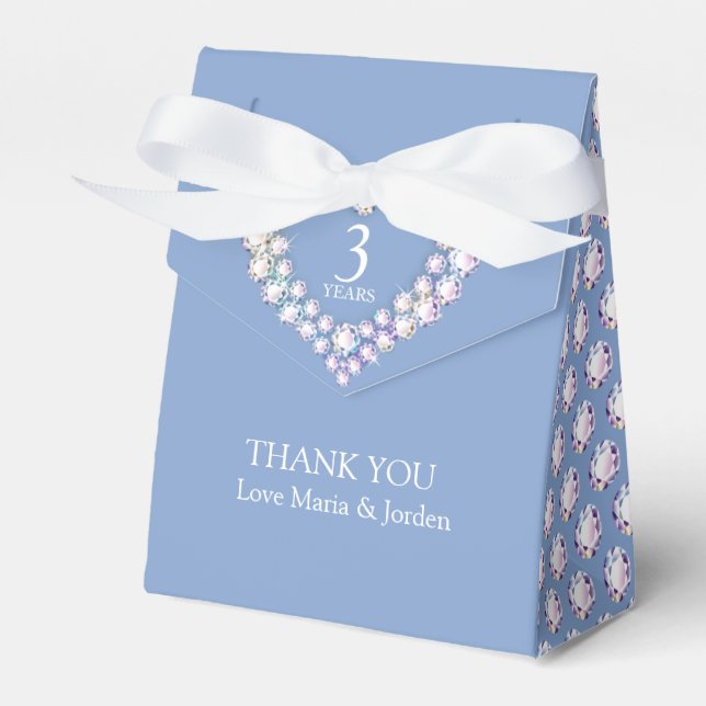 3 years Crystal wedding heart thank you Favour Box (Front Side)