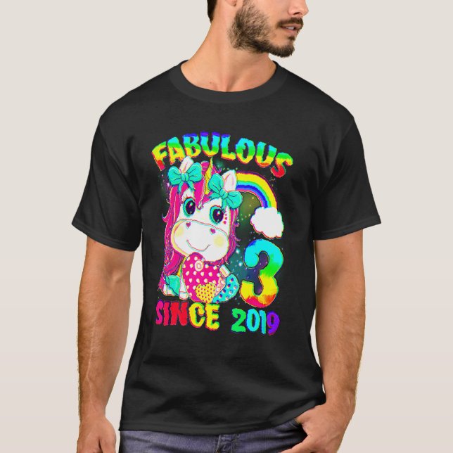 3 Years Old 3rd Birthday Unicorn Girl Fabulous Sin T-Shirt (Front)