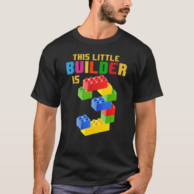 3 Years Old Block Building Boys 3rd Birthday Maste T-Shirt (Front)