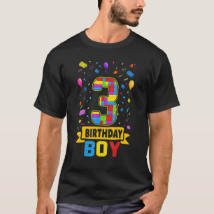 3 Years Old Building Blocks 3rd Birthday Boy Maste T-Shirt