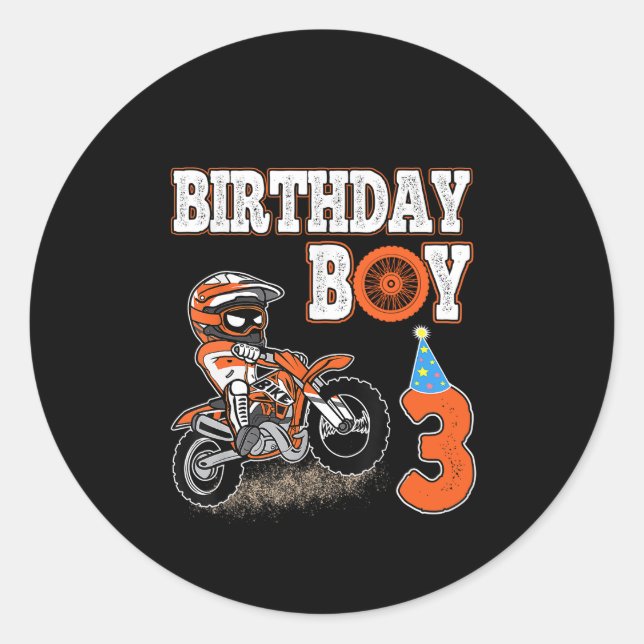 3 Years Old Kid - Birthday Boy - Dirt Bike - Motor Classic Round Sticker (Front)