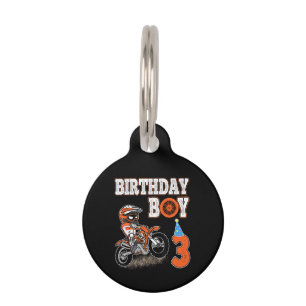 3 Years Old Kid - Birthday Boy - Dirt Bike - Motor Pet Tag