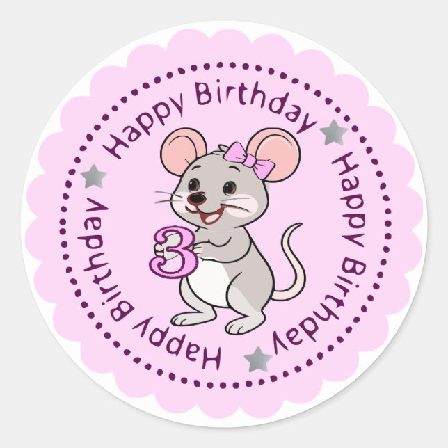 3 years old Mouse  Classic Round Sticker (Front)