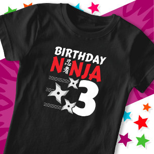 3 Years Old Ninja Party Stars Kids 3rd Birthday T-Shirt