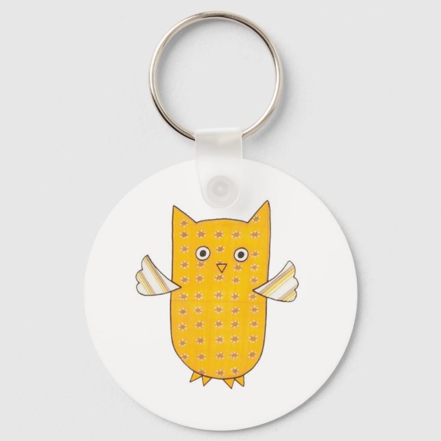 3 Yellow Owls Flying Keychain (Front)