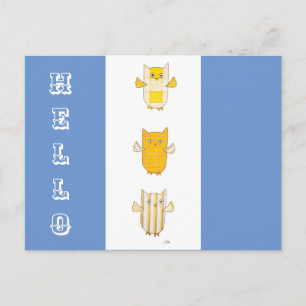 3 Yellow Owls Flying Postcard