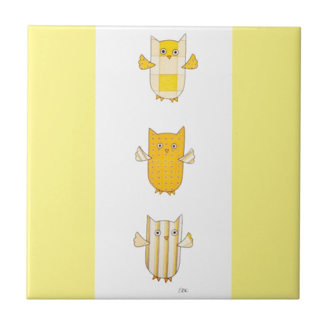 3 Yellow Owls Flying Tile (Front)