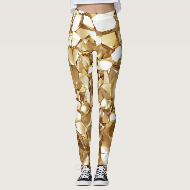 3D abstract crystal gold texture. Leggings (Front)