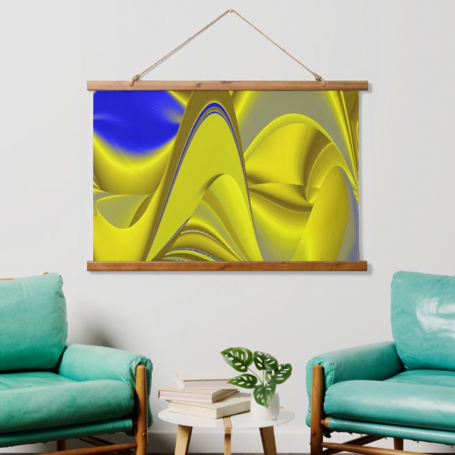 3D Abstract in Gold Yellow Blue Green Hanging Tapestry (Living Room)