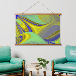 3D Abstract in Gold Yellow Blue Green Hanging Tapestry