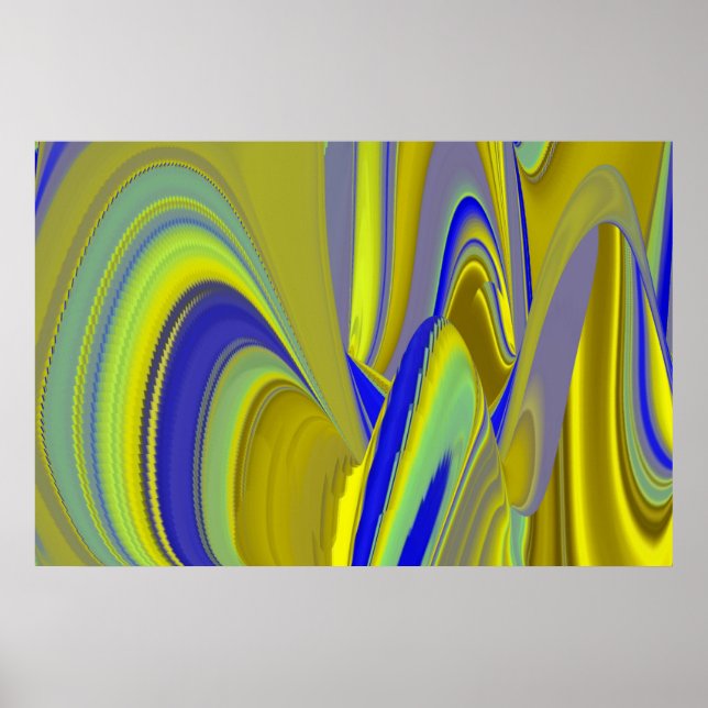 3D Abstract in Gold Yellow Blue Green Poster (Front)