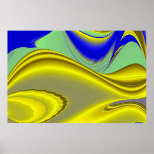 3D Abstract in Gold Yellow Blue Green Poster