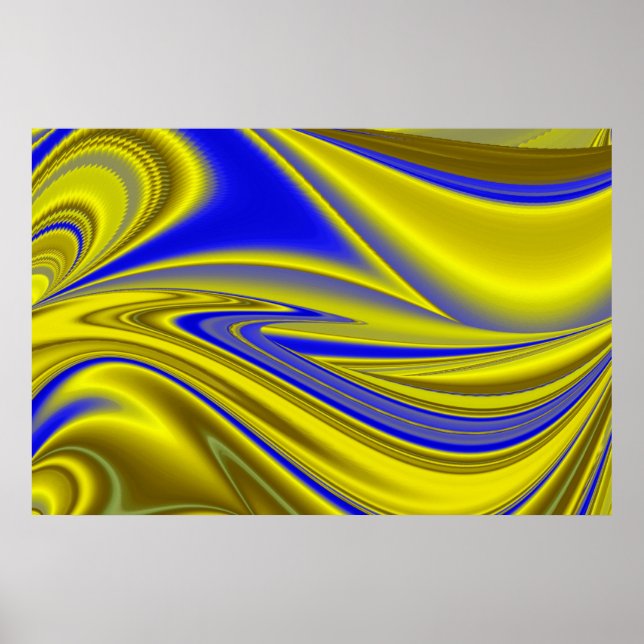 3D Abstract in Gold Yellow Blue Green Poster (Front)