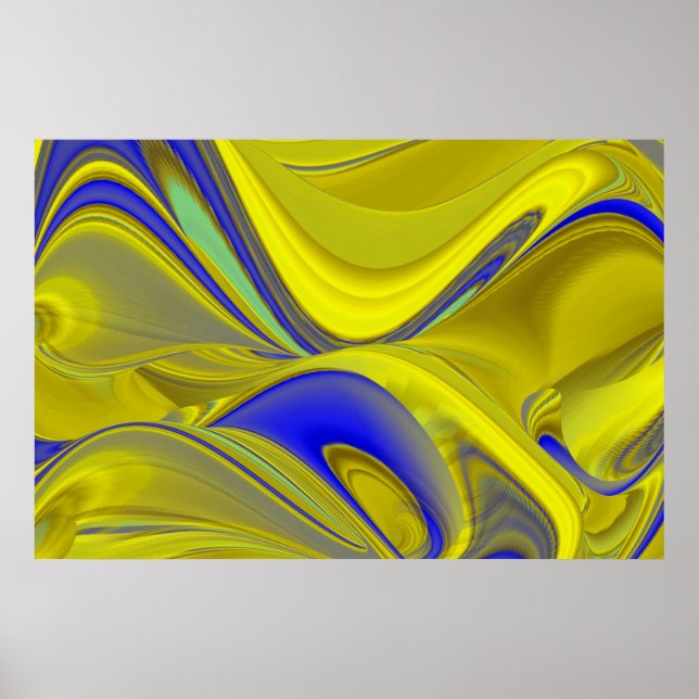 3D Abstract in Gold Yellow Blue Green Poster (Front)