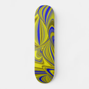 3D Abstract in Gold Yellow Blue Skateboard