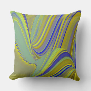 3D Abstract Rainbowart in Gold Yellow Blue Cushion