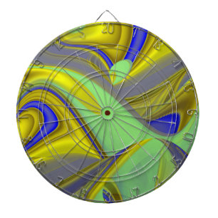 3D Abstract Rainbowart in Gold Yellow Blue Dartboard